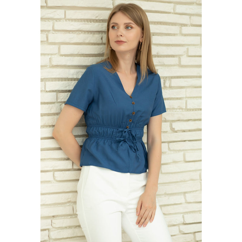 Teal Waist Pleated Top | Montivo Pakistan