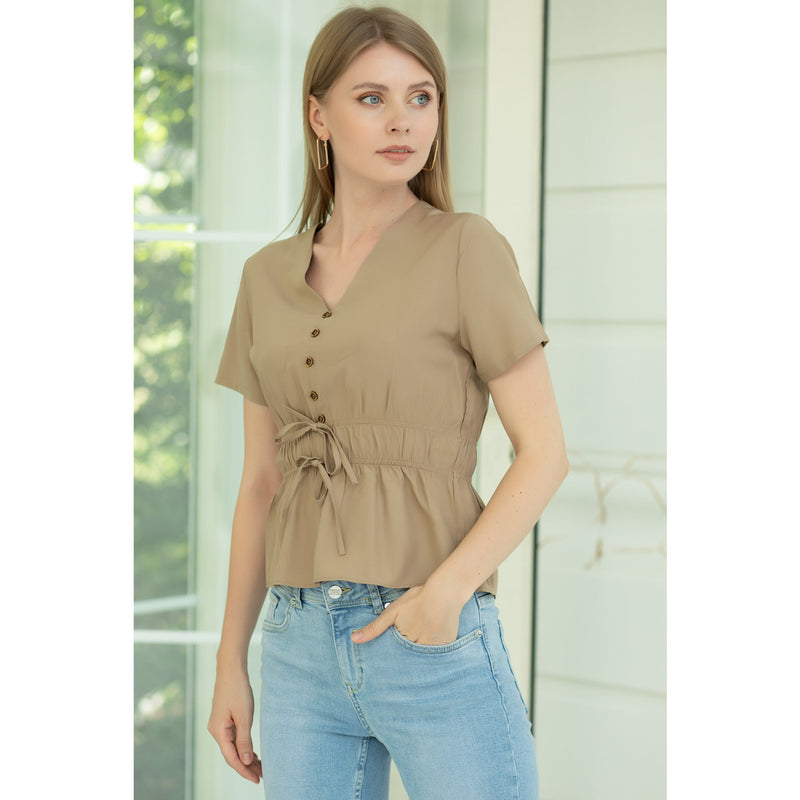 Khaki Waist Pleated Top | Montivo Pakistan
