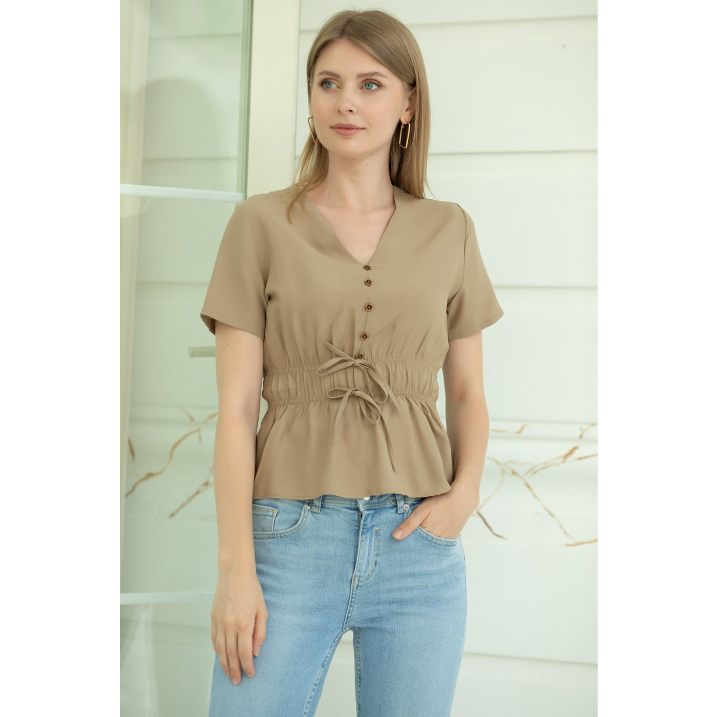 Khaki Waist Pleated Top | Montivo Pakistan