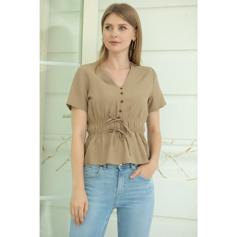 Khaki Waist Pleated Top | Montivo Pakistan