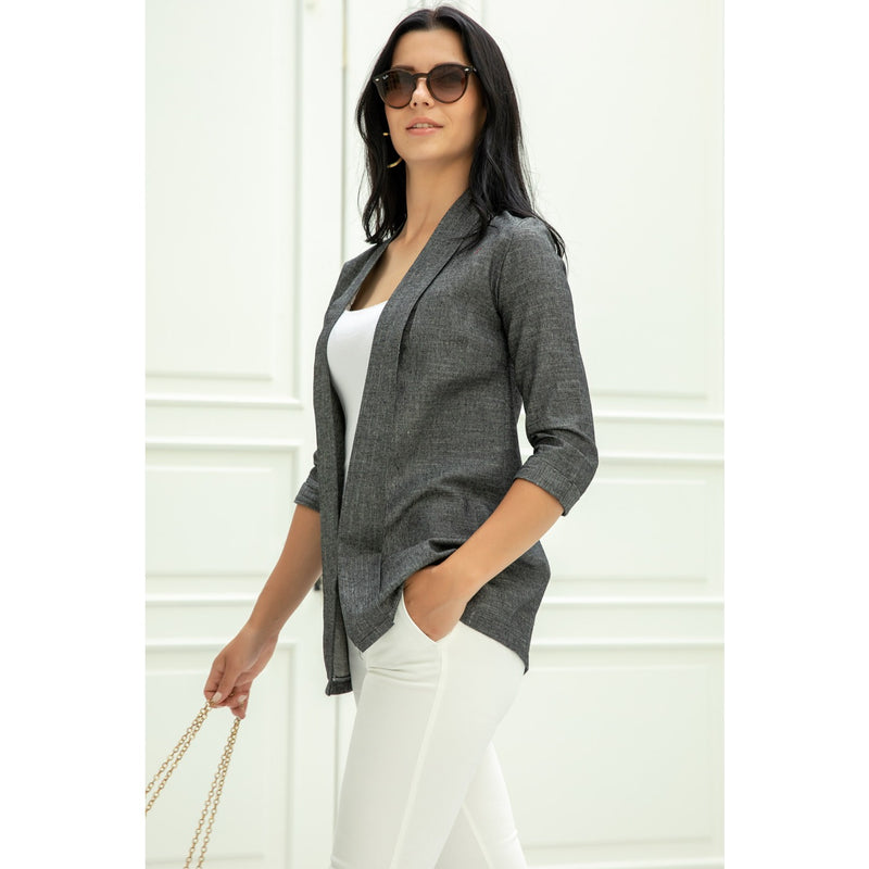 Grey Short Sleeves Shawl Jacket | Montivo Pakistan