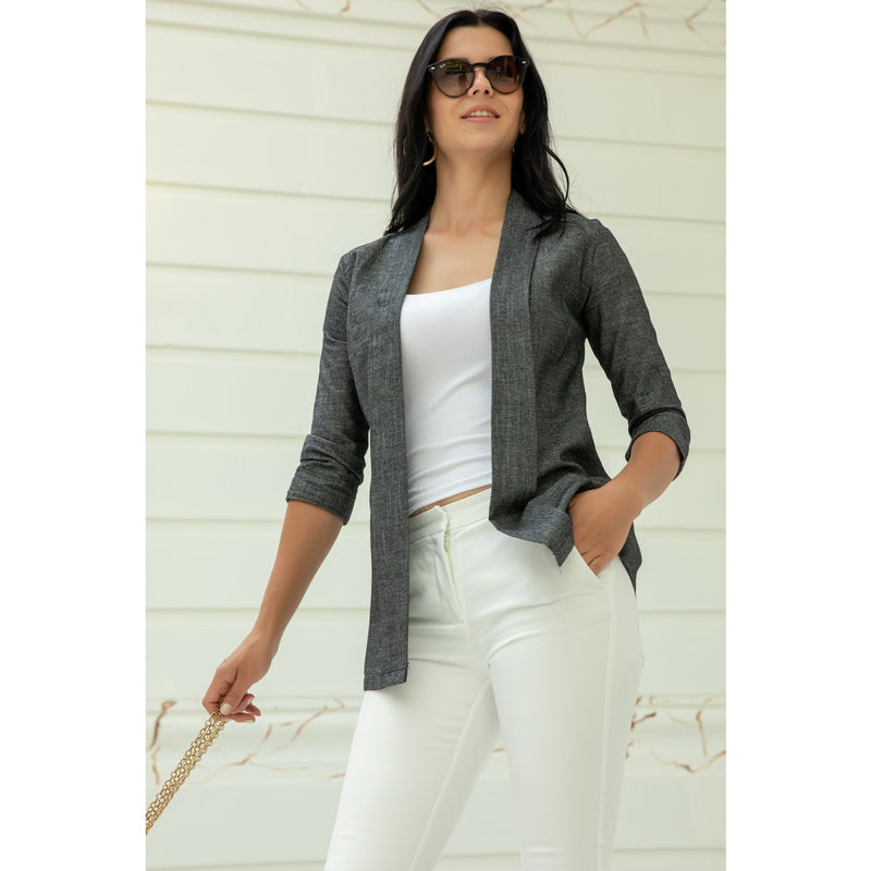 Grey Short Sleeves Shawl Jacket | Montivo Pakistan