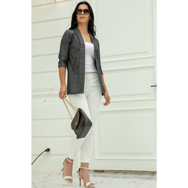 Grey Short Sleeves Shawl Jacket | Montivo Pakistan