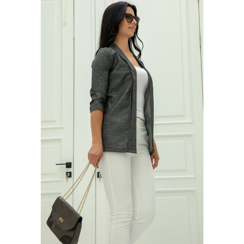 Grey Short Sleeves Shawl Jacket | Montivo Pakistan