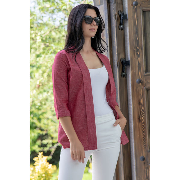 Burgundy Short Sleeves Shawl Jacket | Montivo Pakistan