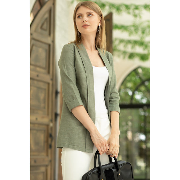Green Short Sleeves Shawl Jacket | Montivo Pakistan