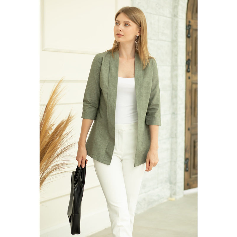 Green Short Sleeves Shawl Jacket | Montivo Pakistan