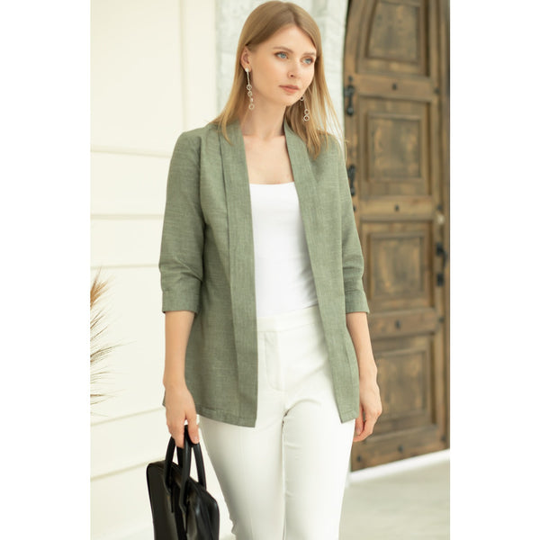 Green Short Sleeves Shawl Jacket | Montivo Pakistan
