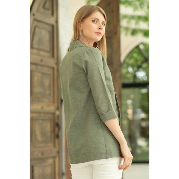 Green Short Sleeves Shawl Jacket | Montivo Pakistan