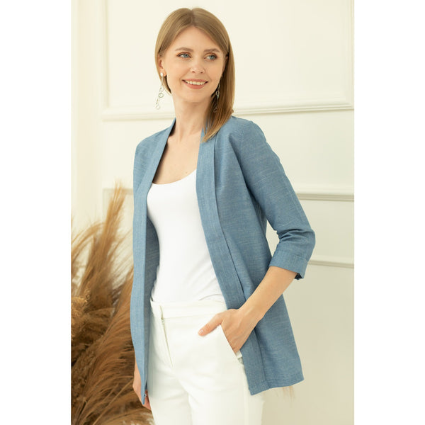 Blue Short Sleeves Shawl Jacket | Montivo Pakistan