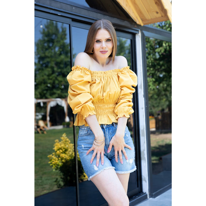 Mustard Boat Neck Blouse | Montivo Pakistan