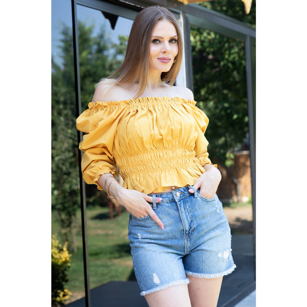 Mustard Boat Neck Blouse | Montivo Pakistan