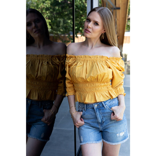 Mustard Boat Neck Blouse | Montivo Pakistan