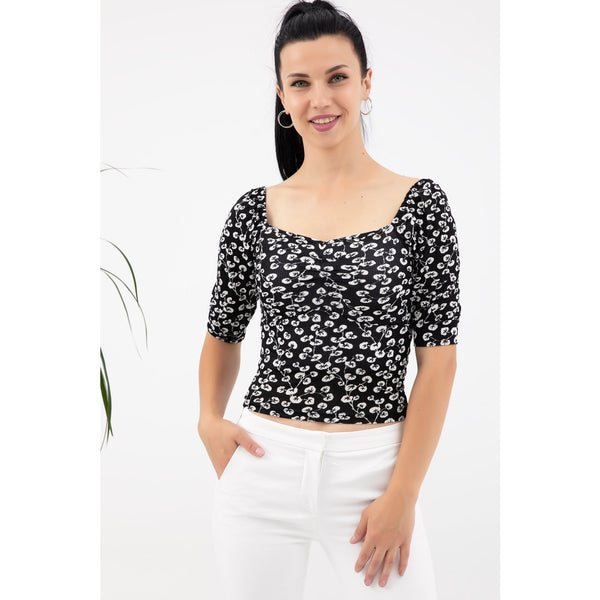 Black Floral Square Neck Top | Montivo Pakistan