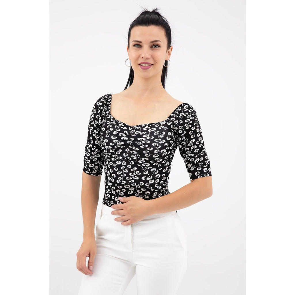 Black Floral Square Neck Top | Montivo Pakistan