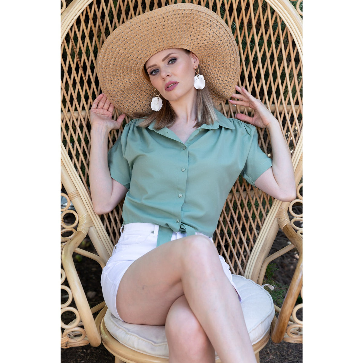 Green Lace-Up Short Sleeve Shirt | Montivo Pakistan