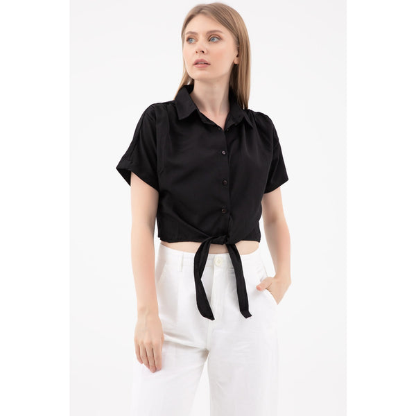 Black Lace-Up Short Sleeve Shirt | Montivo Pakistan