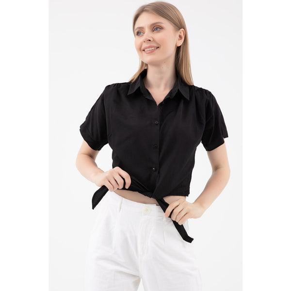 Black Lace-Up Short Sleeve Shirt | Montivo Pakistan