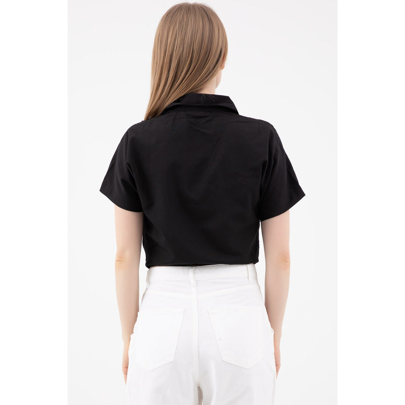 Black Lace-Up Short Sleeve Shirt | Montivo Pakistan