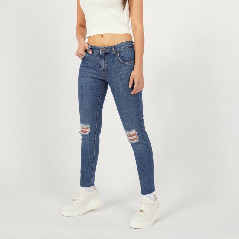SPL Blue Mid Rise Ripped Slim Jeans | Montivo Pakistan