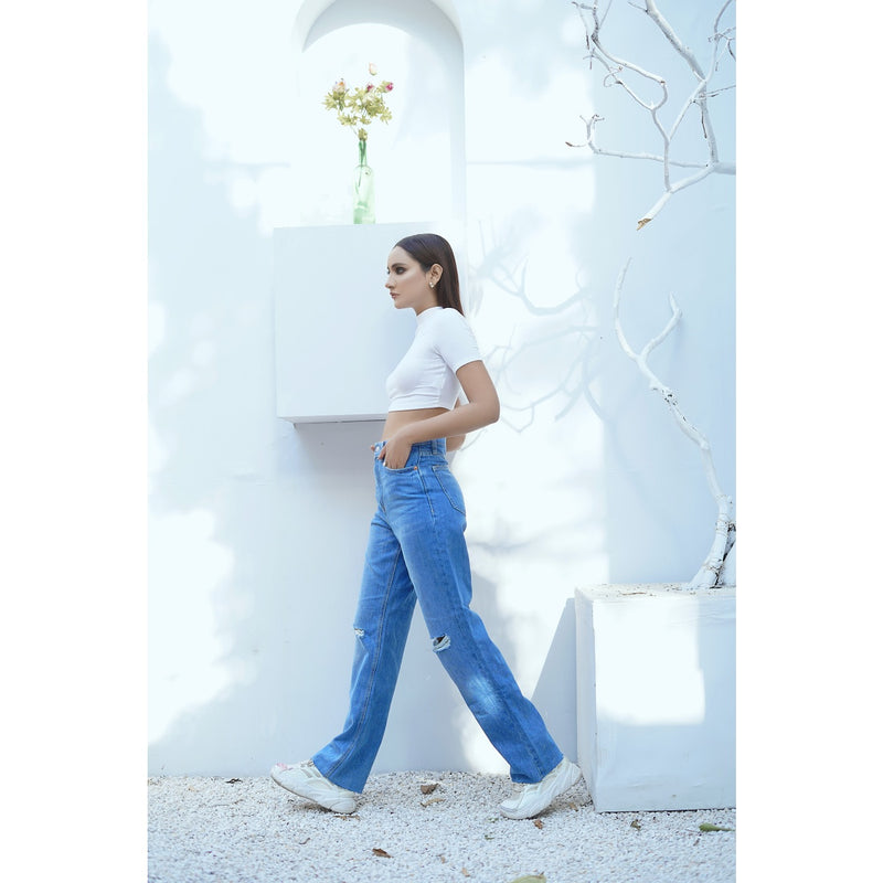 FF Blue Straight Ripped Jeans | Montivo Pakistan