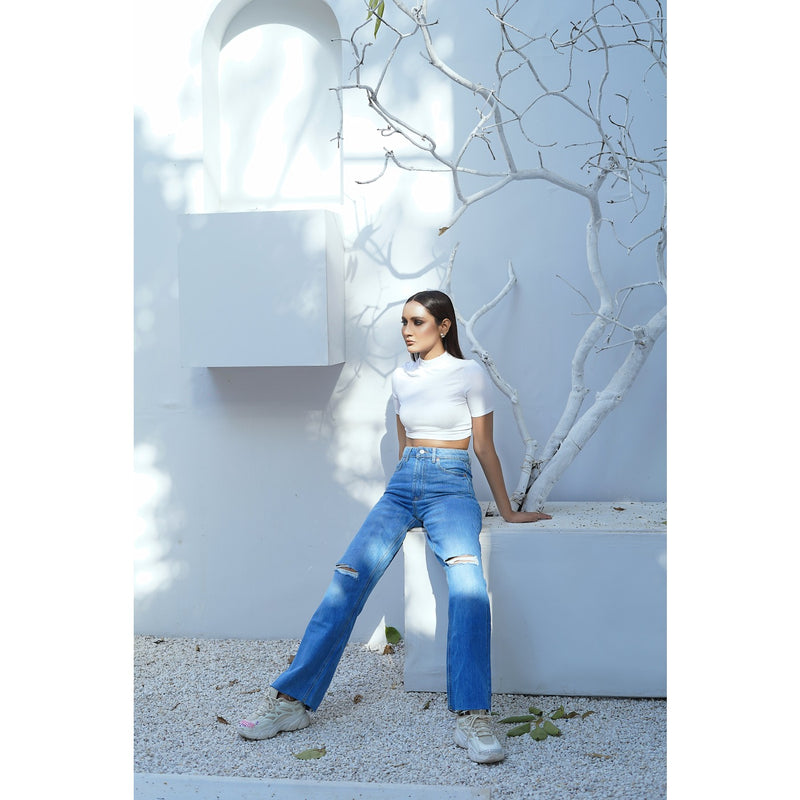FF Blue Straight Ripped Jeans | Montivo Pakistan