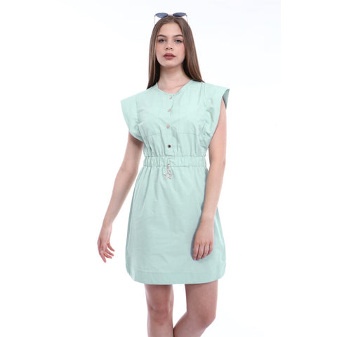 Sleeveless Mini Green Poplin Dress | Montivo Pakistan