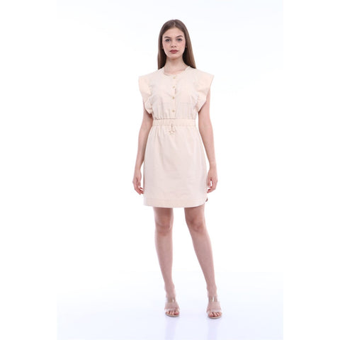 Sleeveless Mini Beige Poplin Dress | Montivo Pakistan