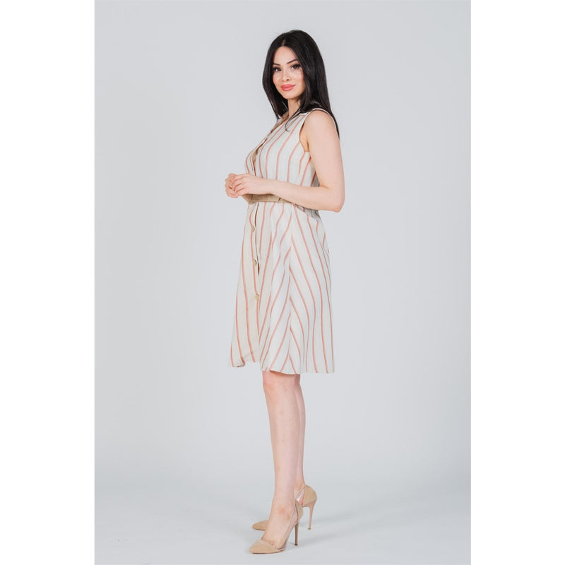 Red Striped Belted Linen Dress | Montivo Pakistan