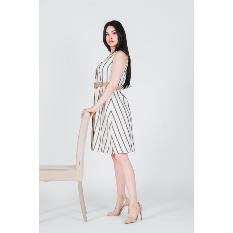 Black Striped Belted Linen Dress | Montivo Pakistan