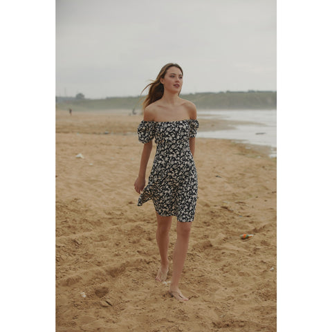 Off-Shoulder Black Floral Dress | Montivo Pakistan