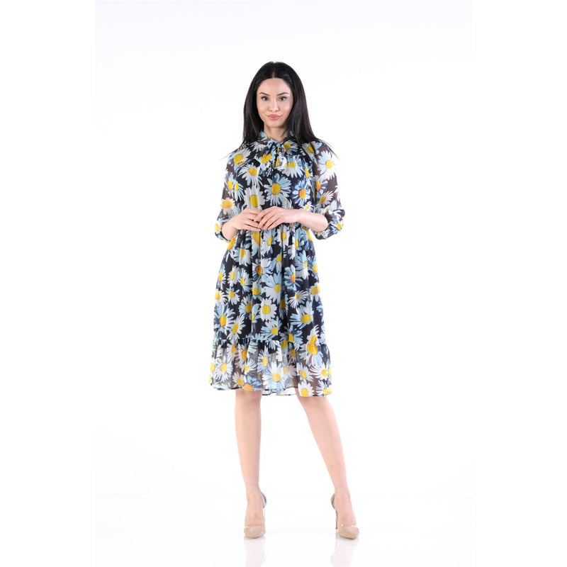 Indigo Neck Knotted Chiffon Dress | Montivo Pakistan