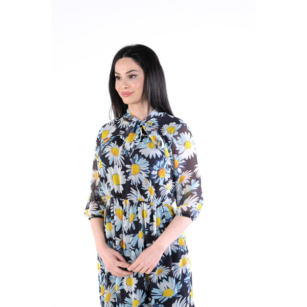 Indigo Neck Knotted Chiffon Dress | Montivo Pakistan