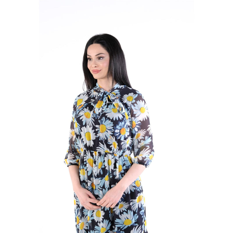 Indigo Neck Knotted Chiffon Dress | Montivo Pakistan
