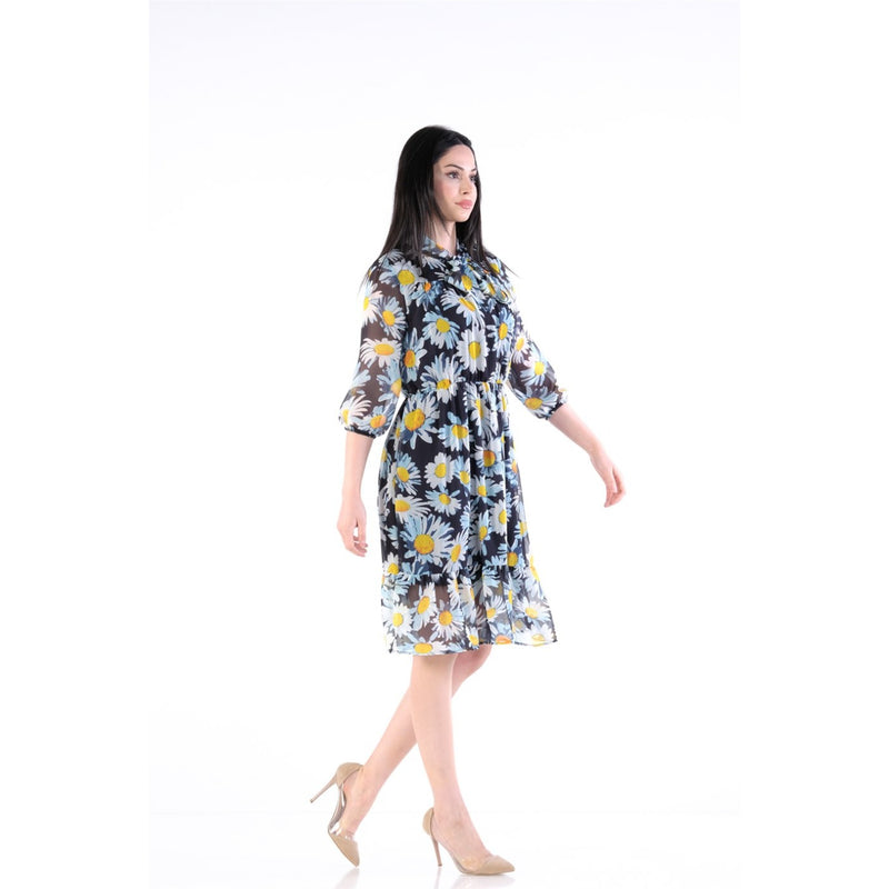Indigo Neck Knotted Chiffon Dress | Montivo Pakistan