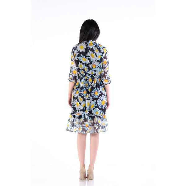Indigo Neck Knotted Chiffon Dress | Montivo Pakistan