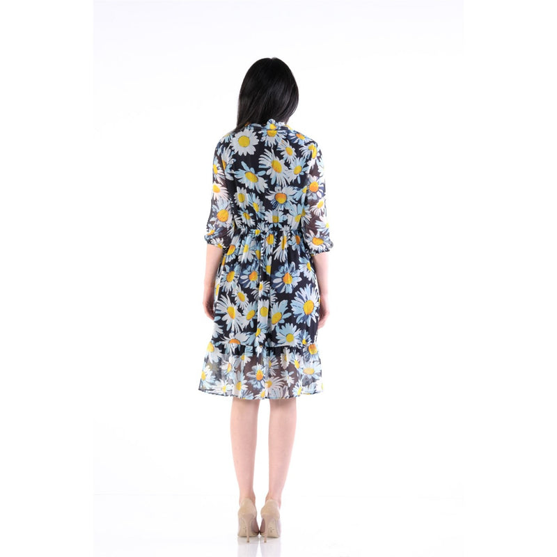 Indigo Neck Knotted Chiffon Dress | Montivo Pakistan
