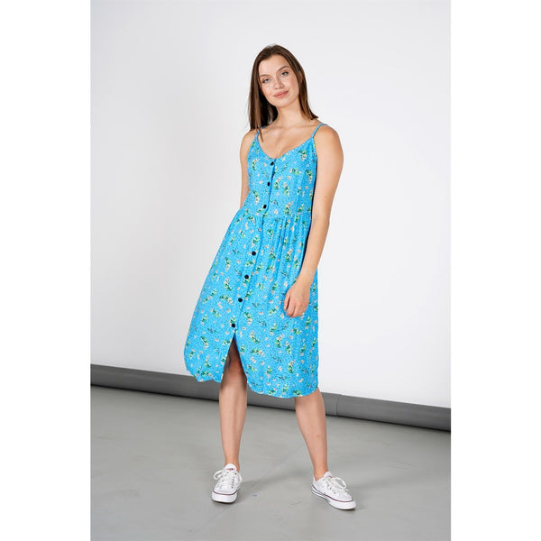 Blue Sleeveless Printed Viscose Dress | Montivo Pakistan