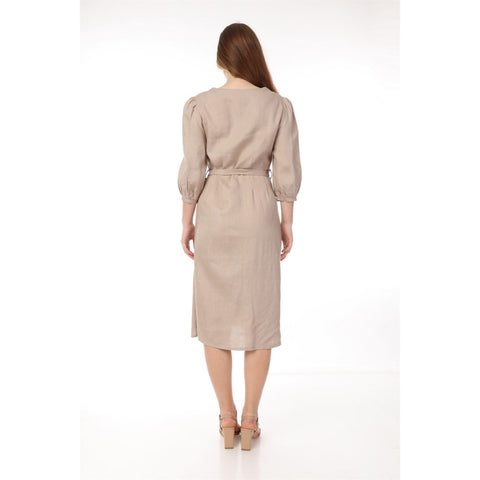 Beige Buttoned Linen Dress | Montivo Pakistan