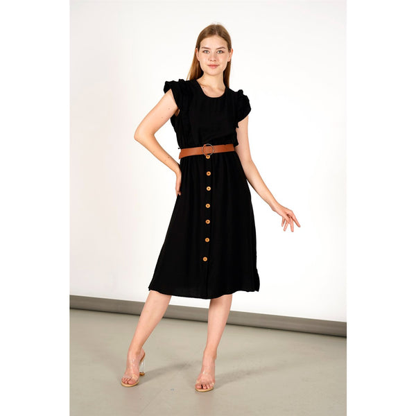 Black Side Slit Button Detailed Dress | Montivo Pakistan