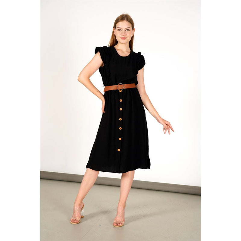 Black Side Slit Button Detailed Dress | Montivo Pakistan