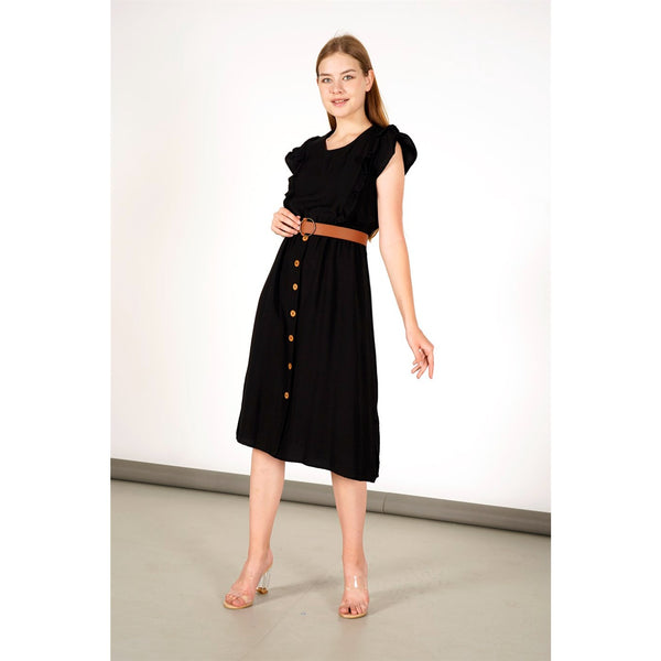 Black Side Slit Button Detailed Dress | Montivo Pakistan