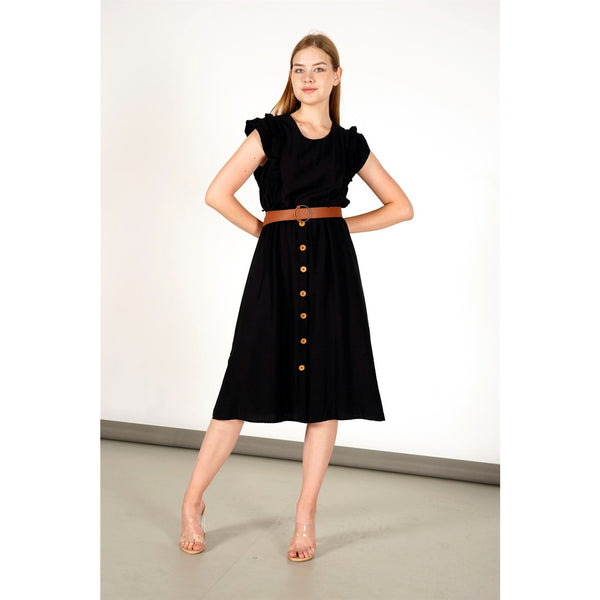Black Side Slit Button Detailed Dress | Montivo Pakistan