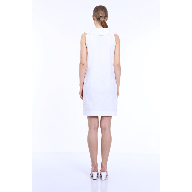 White Frill Neck Poplin Dress | Montivo Pakistan