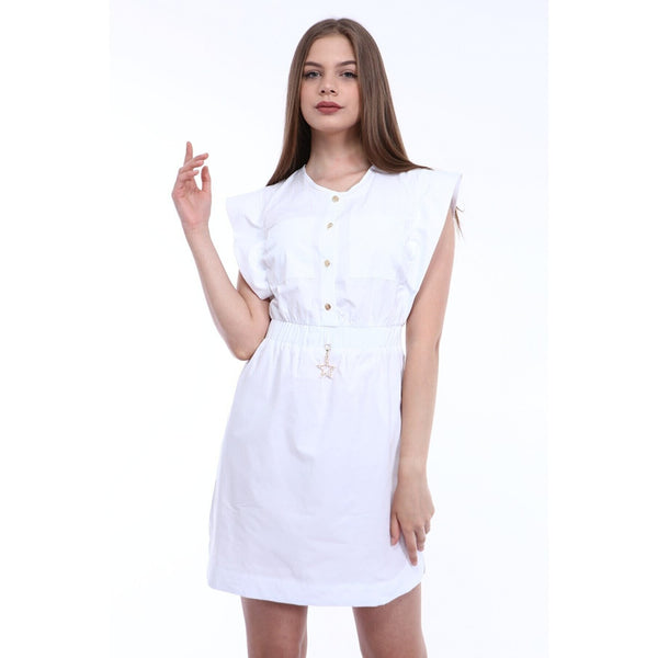 White Elastic Waist Double Pocketed Dress | Montivo Pakistan