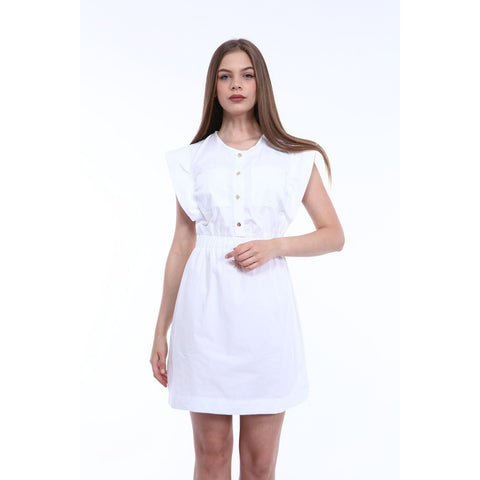 White Elastic Waist Double Pocketed Dress | Montivo Pakistan