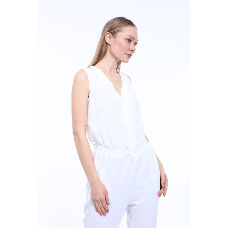 White Waist Pleated Jumpsuit | Montivo Pakistan
