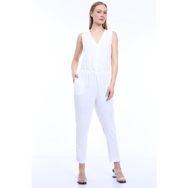 White Waist Pleated Jumpsuit | Montivo Pakistan