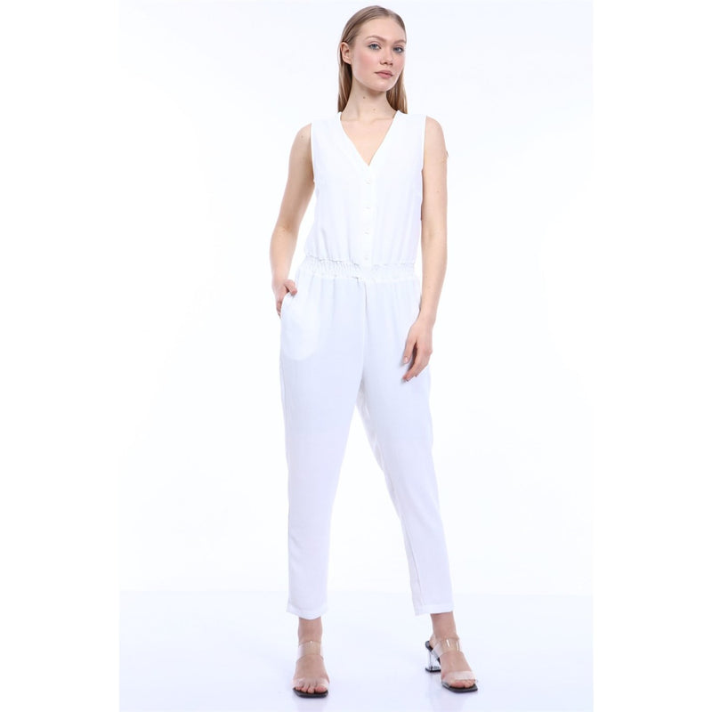 White Waist Pleated Jumpsuit | Montivo Pakistan
