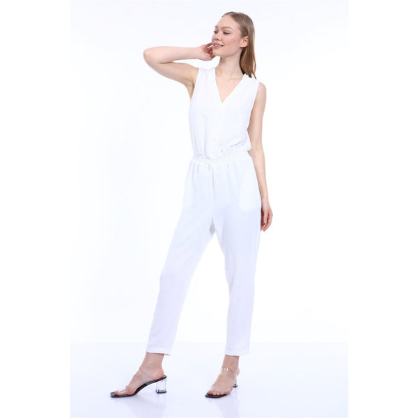 White Waist Pleated Jumpsuit | Montivo Pakistan